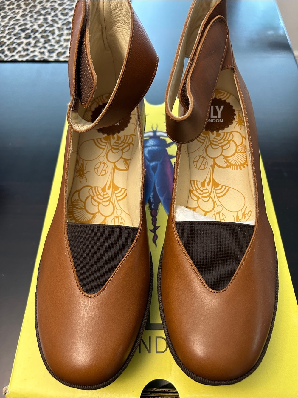 Fly London Two-Tone Brown Leather Slip-On Flats - Picture 2 of 6